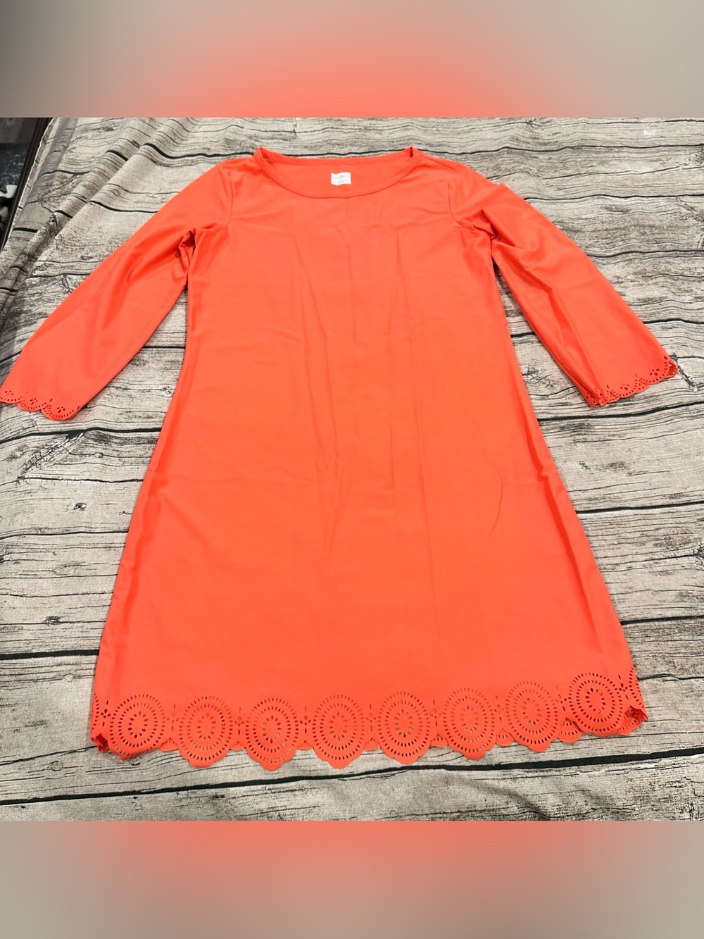 Cabana Life Coral Orange Laser-Cut Hem Mini Dress / Coverup Size Medium